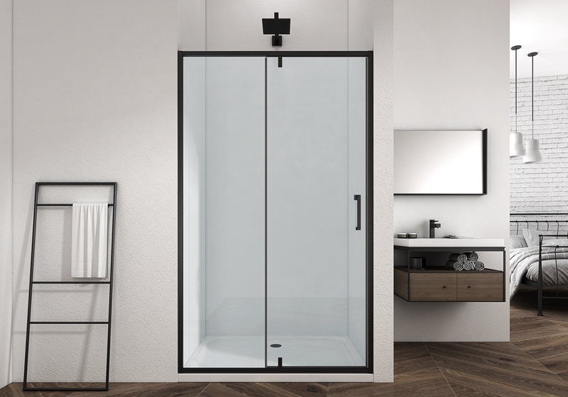 EX-309-2F matt sort 6mm 1 fast glass +1 dør glasshengsel pluss dusjkabinett