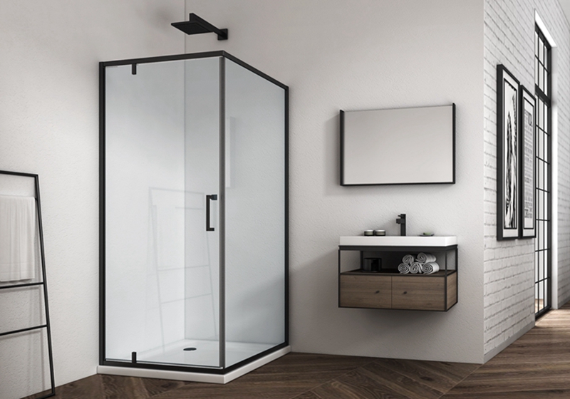 EX-309 6mm glass firkantet hengsel pluss dusjkabinett med matt sort ramme