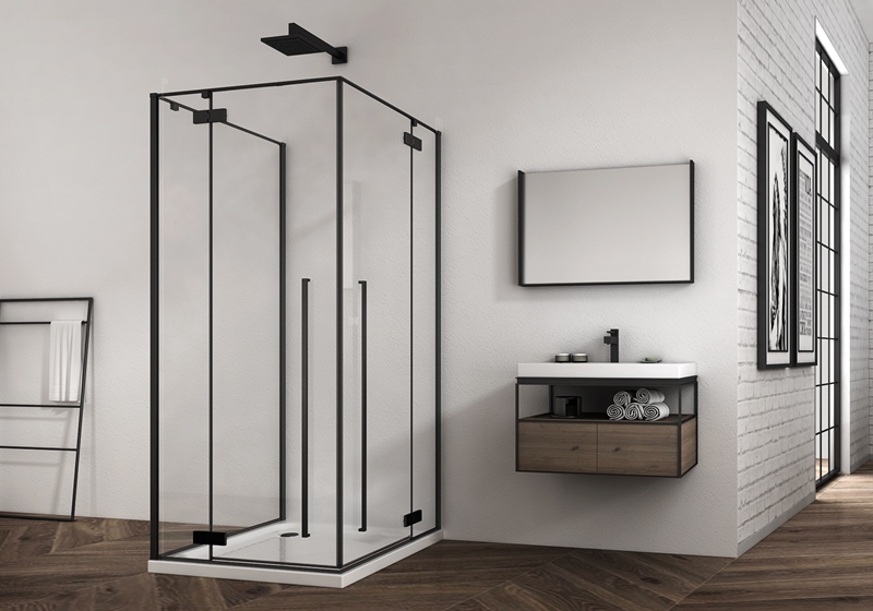 EX-427-2 6/8mm med sort 3-sidig glasshengsel premium dusjkabinett